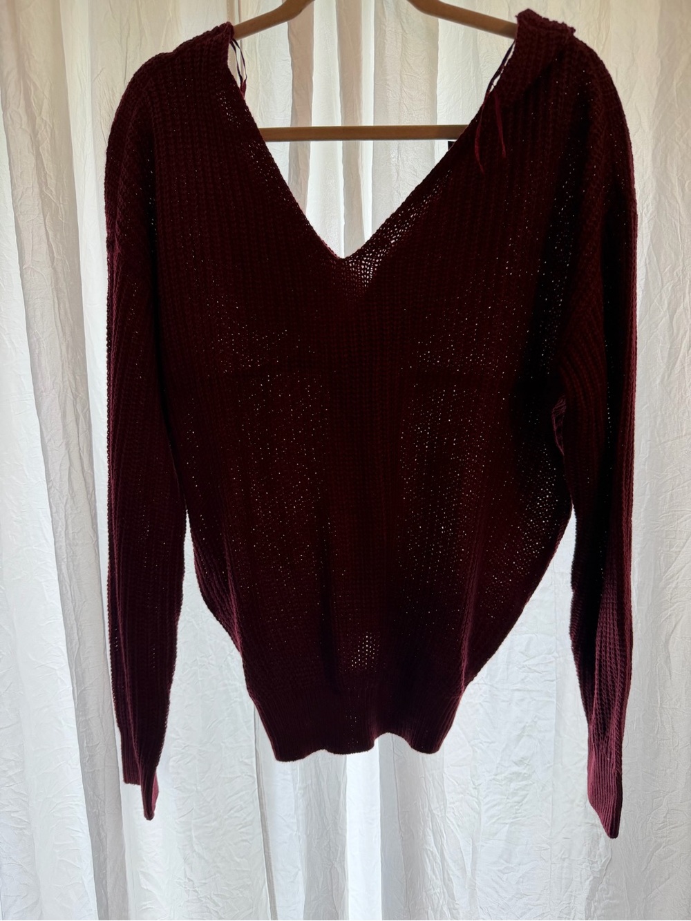 Fashion Nova Deep Burgundy V-Neck Knit Sweater